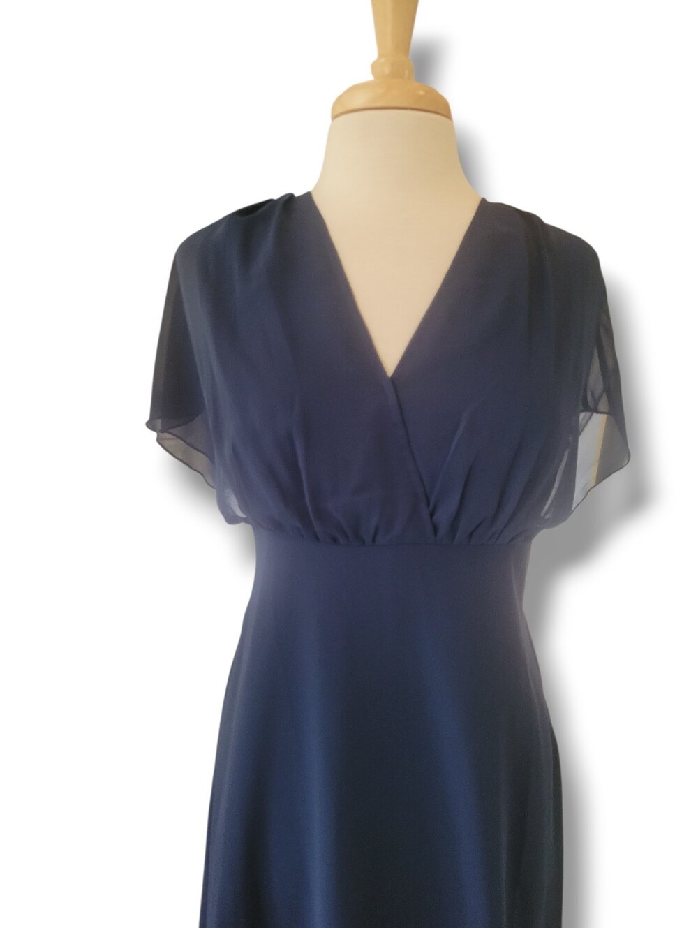 Navy Blue Hi-Lo Floaty V-Neck Flutter Sleeve Maxi Dress. Size 10. NWT - Picture 3 of 9